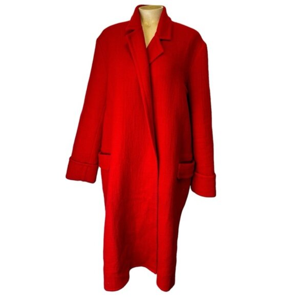 HELMUT LANG Red Wool Blanket Coat Large Oversized Overcoat Pea Coat Jacket - Picture 3 of 14